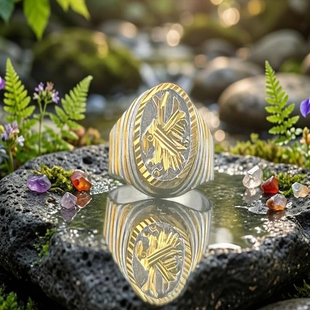 DIVYORO TWO-TONE FLYING EAGLE CREST SIGNET