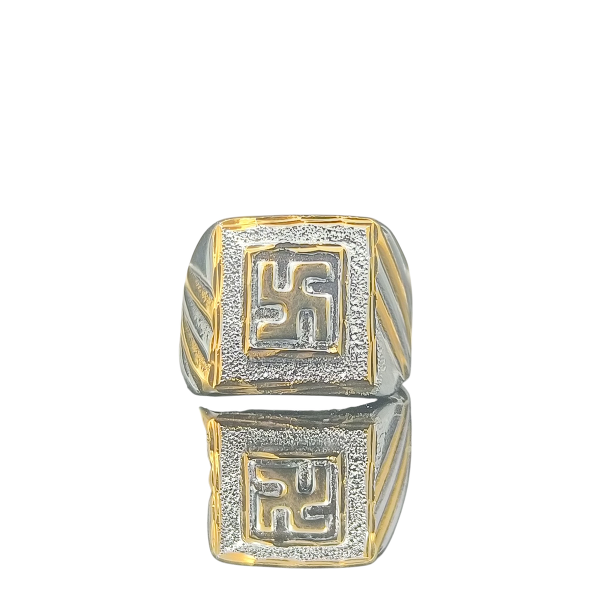 DIVYORO TWO-TONE SQUARE SWASTIKA SIGNET RING