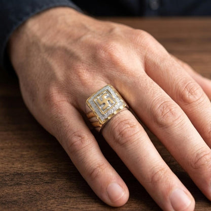 DIVYORO TWO-TONE SQUARE SWASTIKA SIGNET RING