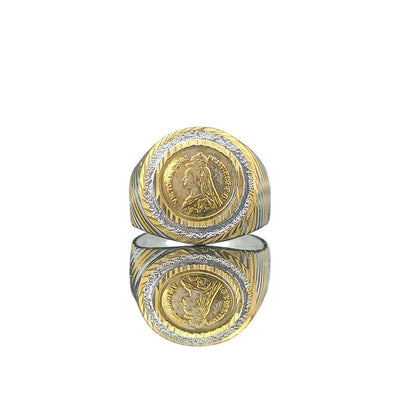 DIVYORO TWO-TONE SOVEREIGN COIN SIGNET RING