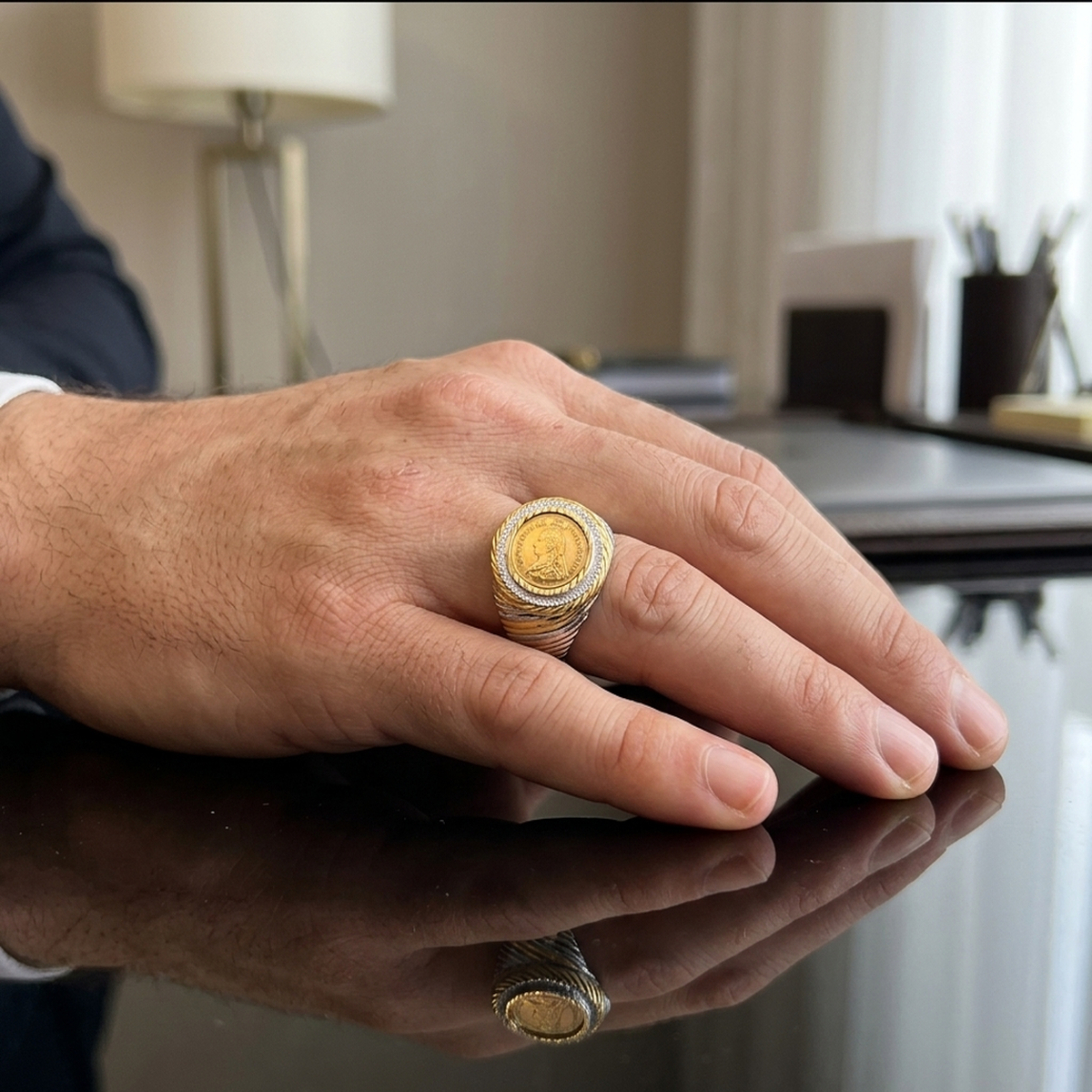 DIVYORO TWO-TONE SOVEREIGN COIN SIGNET RING