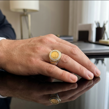DIVYORO TWO-TONE SOVEREIGN COIN SIGNET RING
