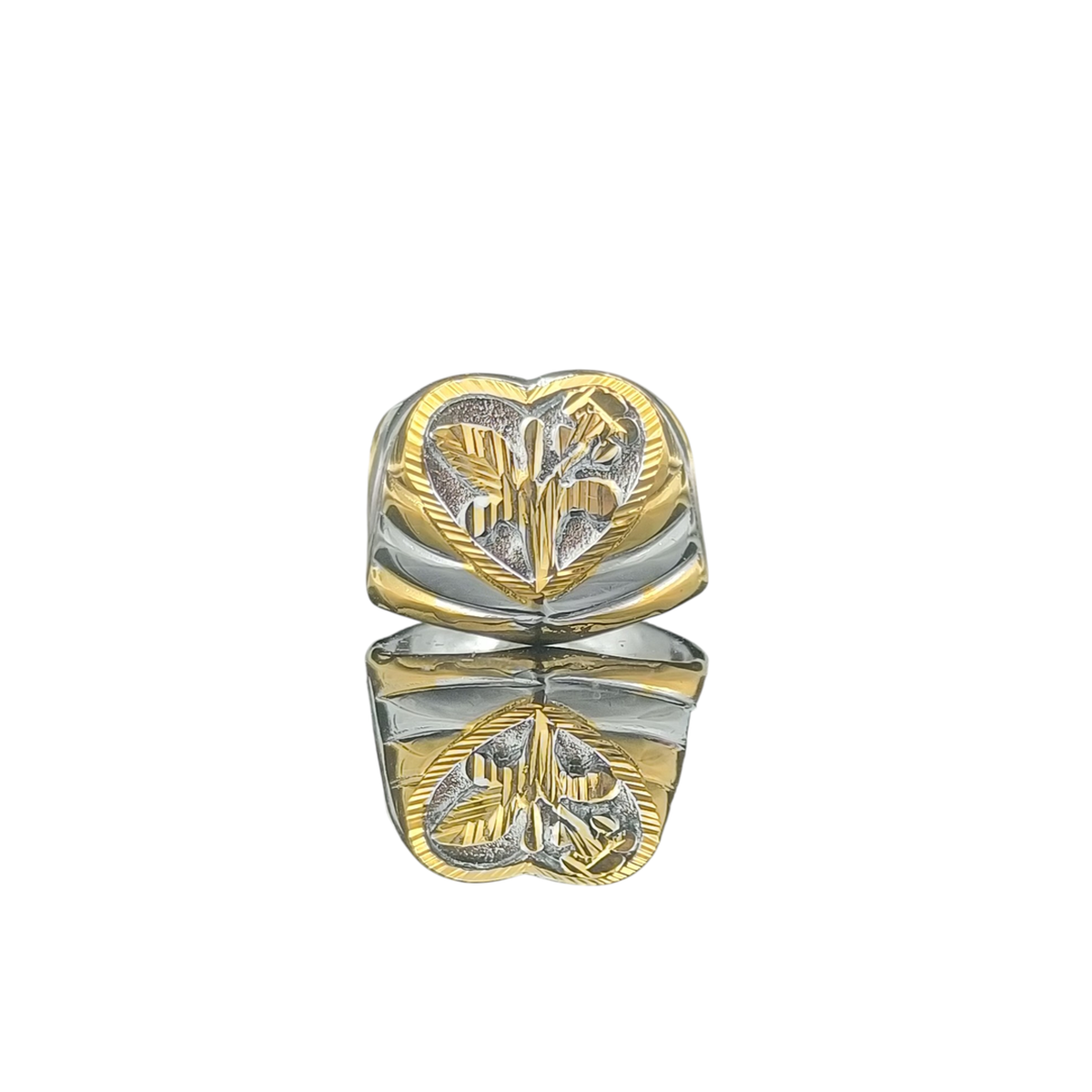 DIVYORO TWO-TONE RADIANT HEART FLORAL SIGNET