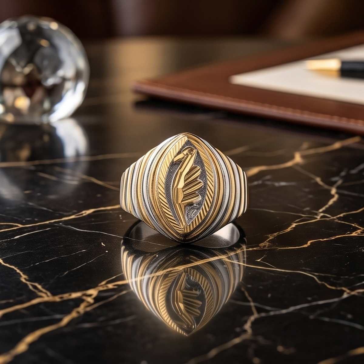 DIVYORO TWO-TONE MARQUISE LEAF MOTIF RING