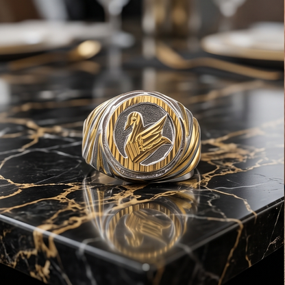 DIVYORO TWO-TONE STYLIZED SWAN RING
