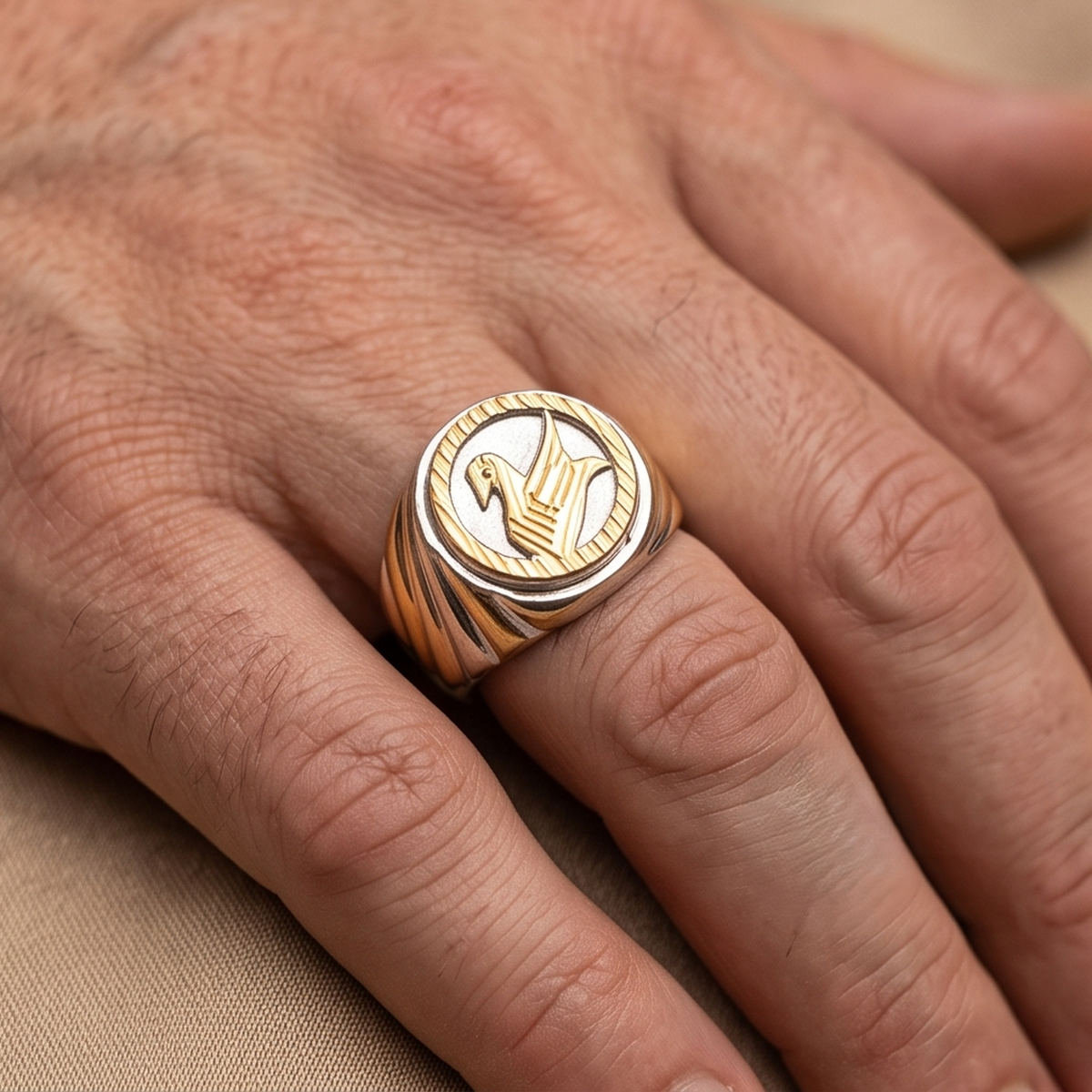 DIVYORO TWO-TONE STYLIZED SWAN RING