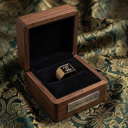 DIVYORO BLACK ENAMEL DOUBLE-C GOLD RING