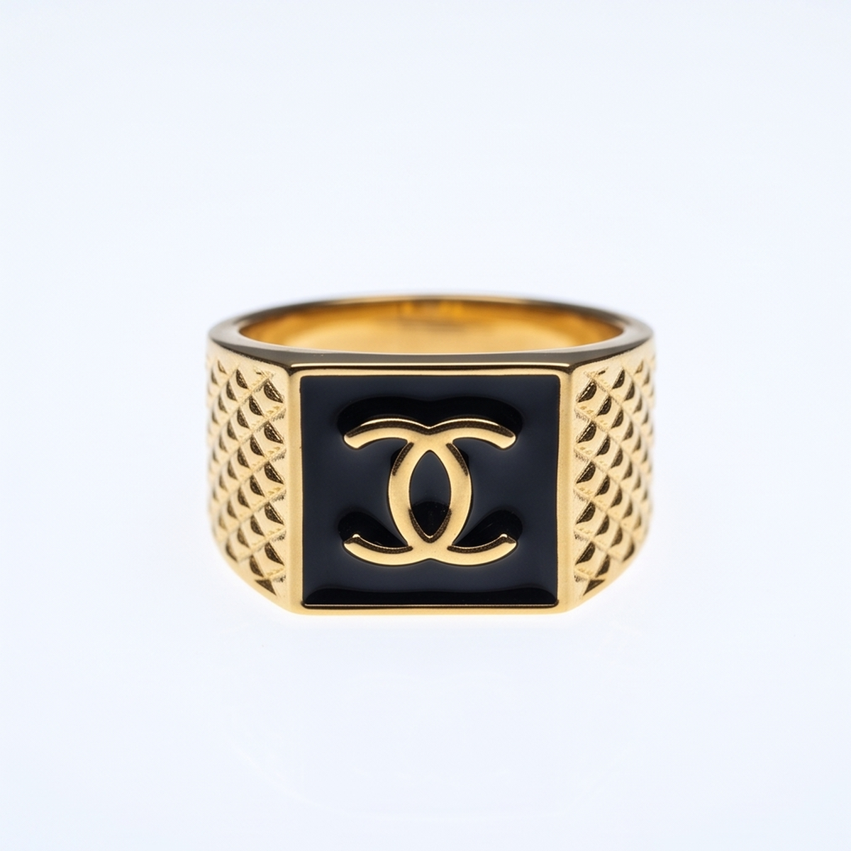 DIVYORO BLACK ENAMEL DOUBLE-C GOLD RING