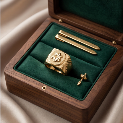 DIVYORO GEOMETRIC STAR SIGNET GOLD RING