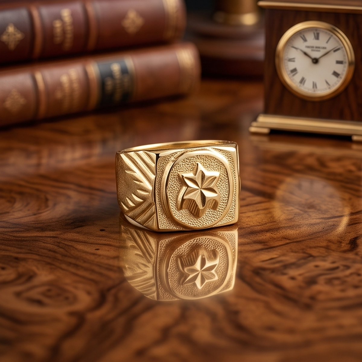 DIVYORO GEOMETRIC STAR SIGNET GOLD RING