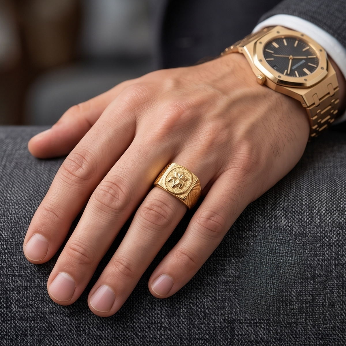 DIVYORO GEOMETRIC STAR SIGNET GOLD RING