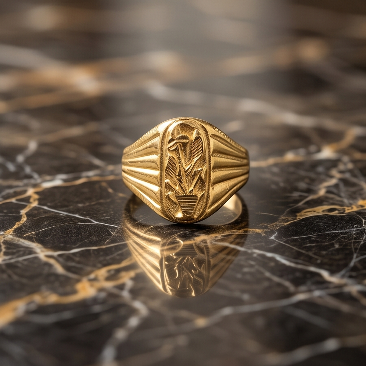 DIVYORO OVAL POTTED PLANT MOTIF GOLD RING