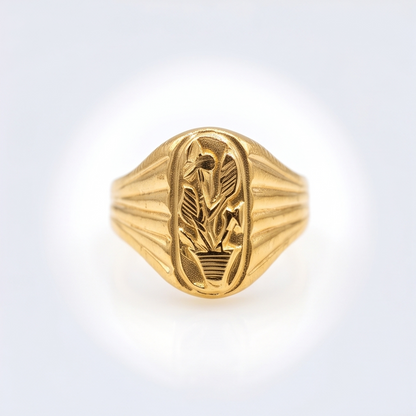 DIVYORO OVAL POTTED PLANT MOTIF GOLD RING