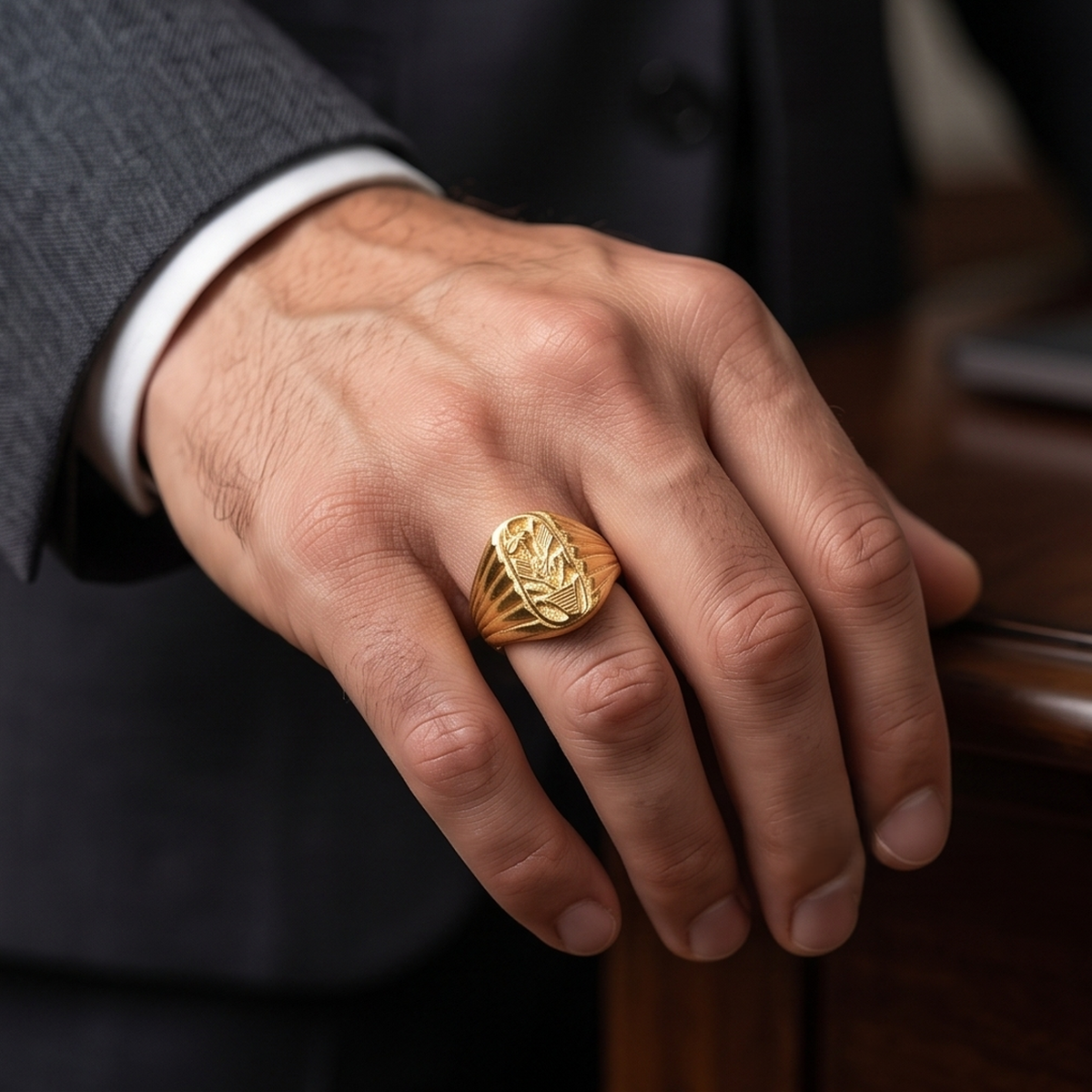 DIVYORO OVAL POTTED PLANT MOTIF GOLD RING