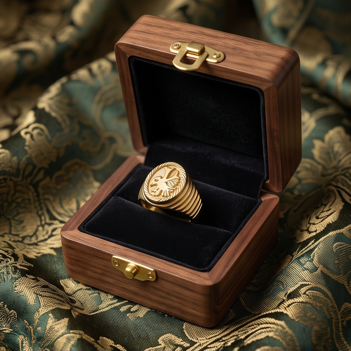 DIVYORO EAGLE CREST SIGNET GOLD RING