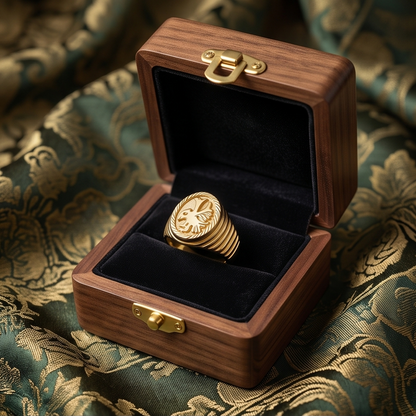 DIVYORO EAGLE CREST SIGNET GOLD RING