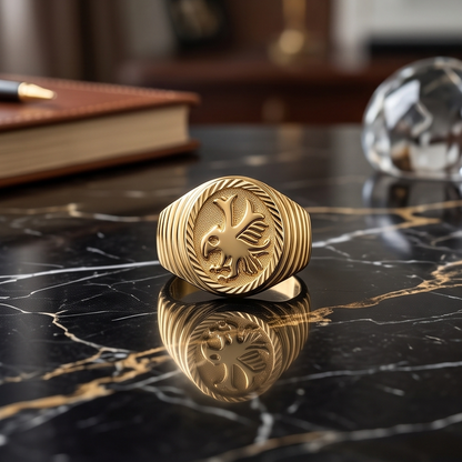 DIVYORO EAGLE CREST SIGNET GOLD RING