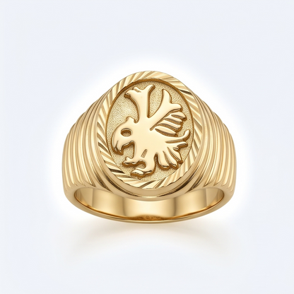DIVYORO EAGLE CREST SIGNET GOLD RING