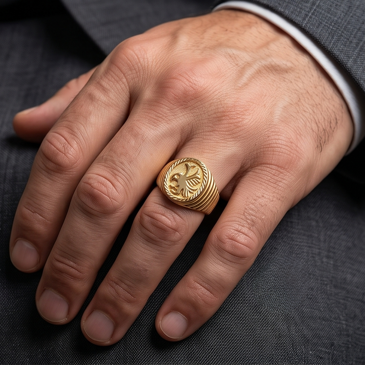DIVYORO EAGLE CREST SIGNET GOLD RING