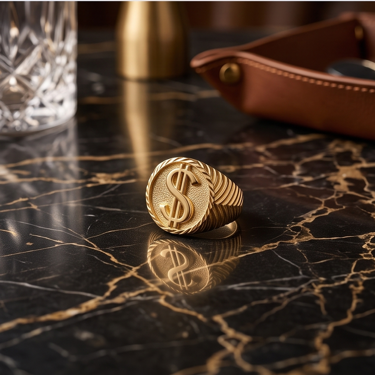 DIVYORO DOLLAR SIGN MOTIF GOLD RING