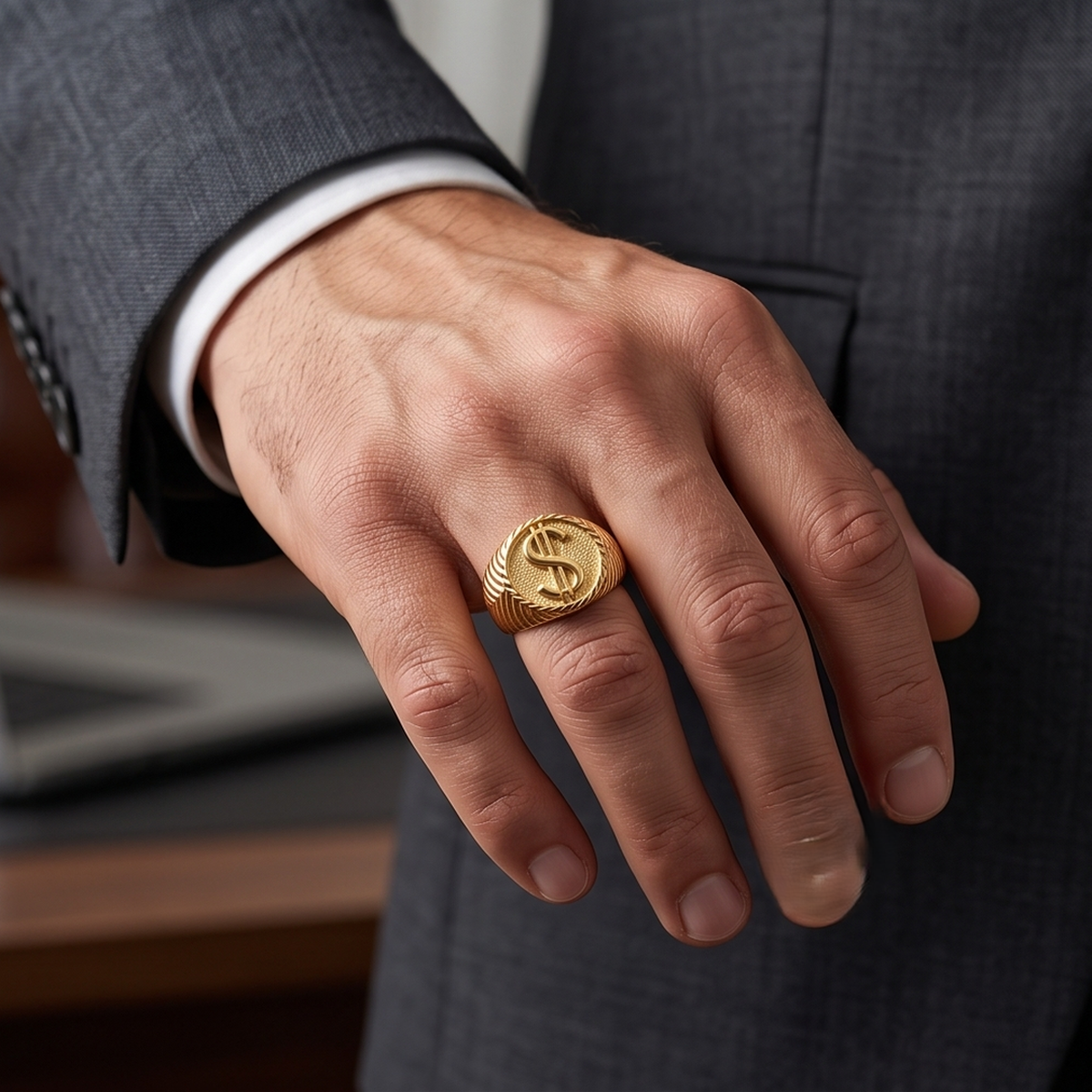 DIVYORO DOLLAR SIGN MOTIF GOLD RING