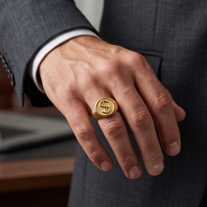 DIVYORO DOLLAR SIGN MOTIF GOLD RING