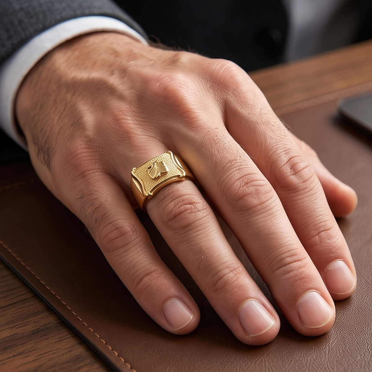 DIVYORO SCROLL-EDGED CREST MOTIF GOLD RING