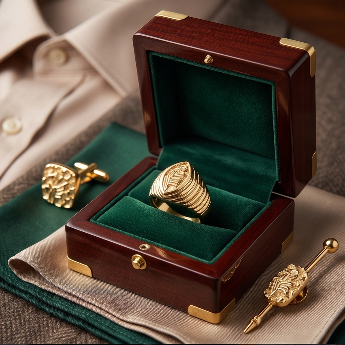 DIVYORO FLUTED EAGLE MOTIF GOLD SIGNET RING
