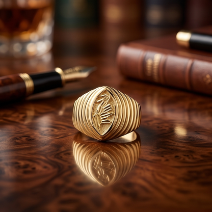 DIVYORO FLUTED EAGLE MOTIF GOLD SIGNET RING