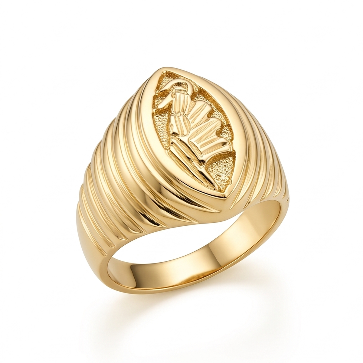 DIVYORO FLUTED EAGLE MOTIF GOLD SIGNET RING