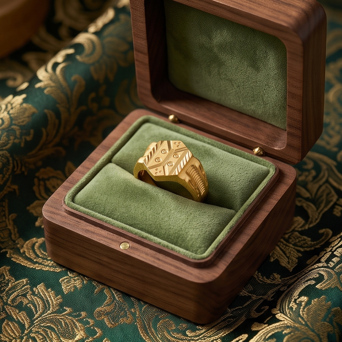 DIVYORO GEOMETRIC STUDDED HEXAGON GOLD RING