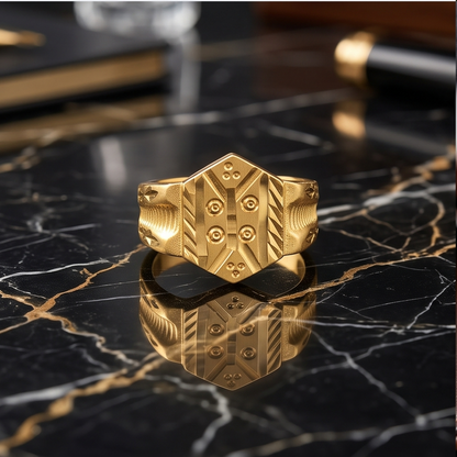 DIVYORO GEOMETRIC STUDDED HEXAGON GOLD RING
