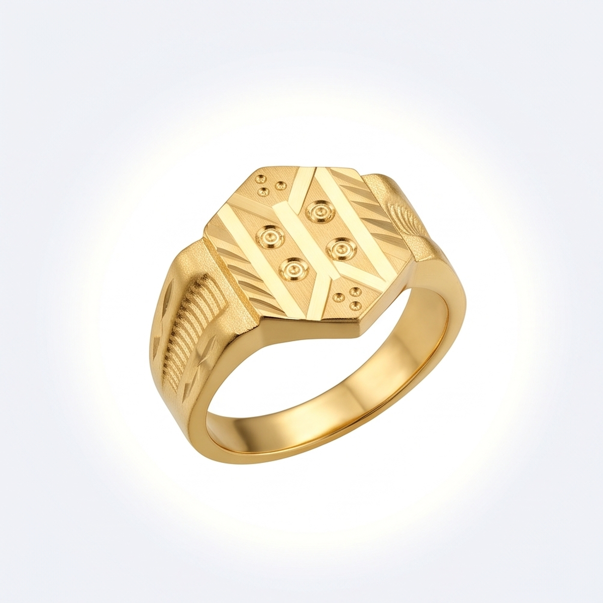 DIVYORO GEOMETRIC STUDDED HEXAGON GOLD RING