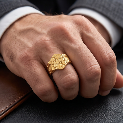 DIVYORO GEOMETRIC STUDDED HEXAGON GOLD RING