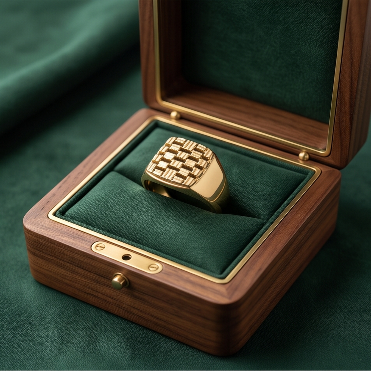 DIVYORO BASKET-WEAVE PATTERN GOLD SIGNET RING