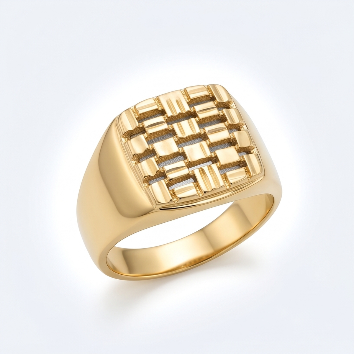 DIVYORO BASKET-WEAVE PATTERN GOLD SIGNET RING