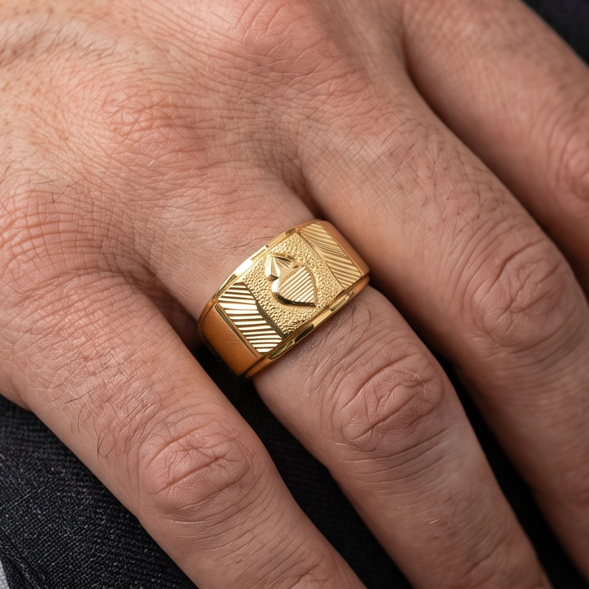 DIVYORO GEOMETRIC SHIELD ENGRAVED GOLD RING