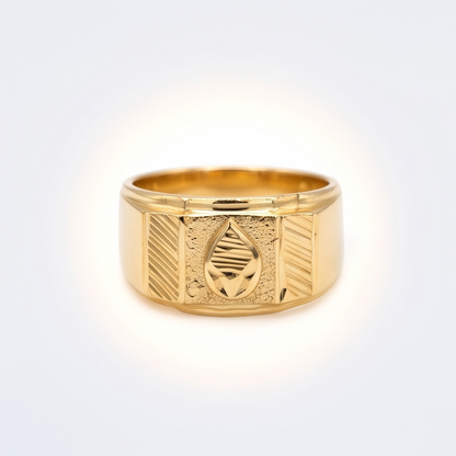 DIVYORO TEXTURED LEAF MOTIF GOLD RING