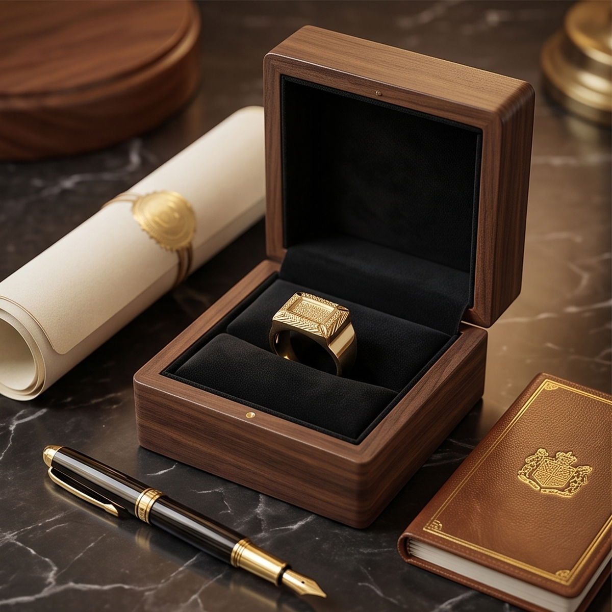 DIVYORO RECTANGULAR STIPPLED GOLD SIGNET RING