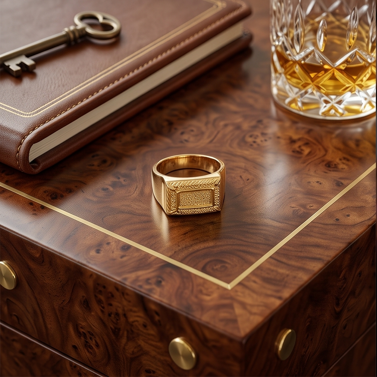 DIVYORO RECTANGULAR STIPPLED GOLD SIGNET RING