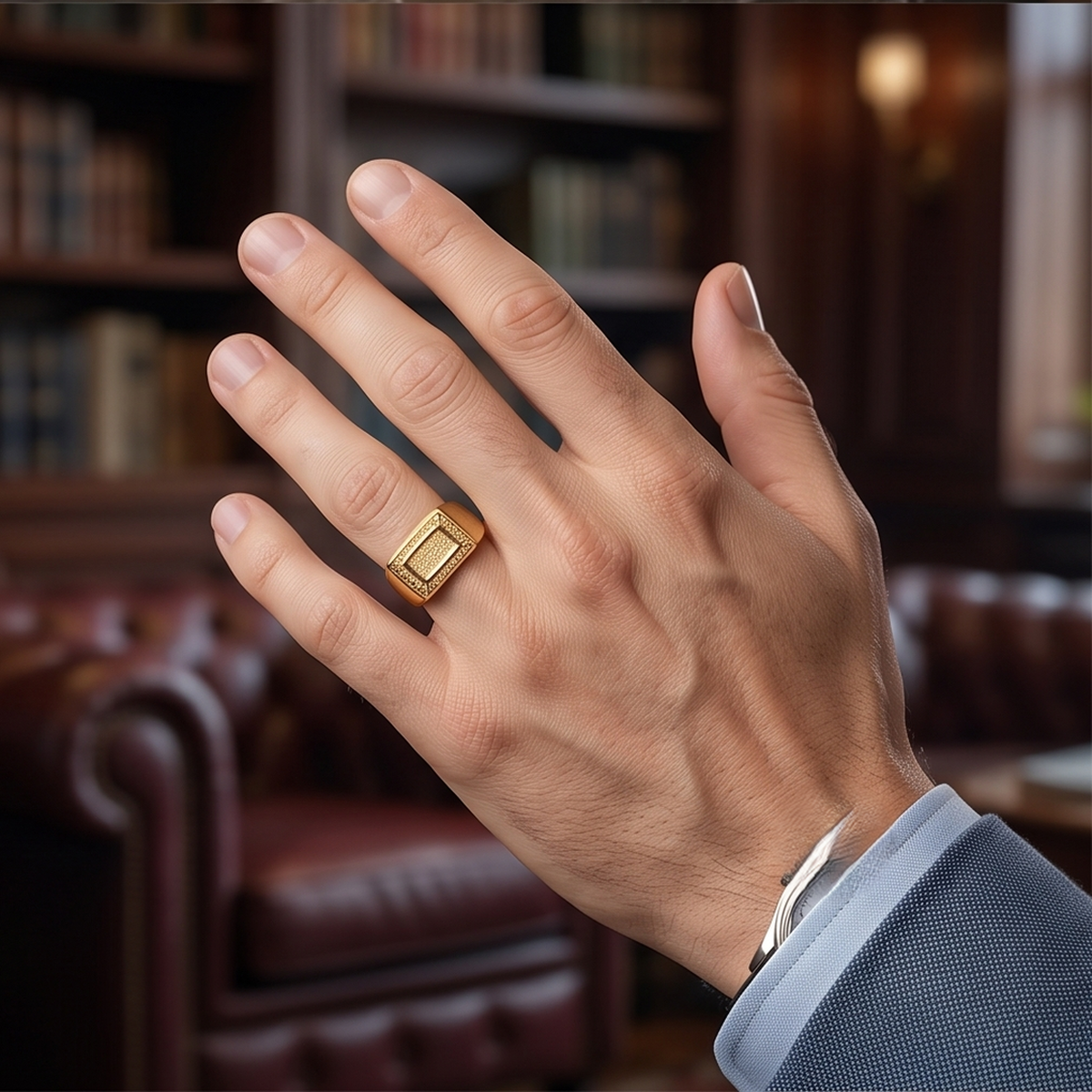 DIVYORO RECTANGULAR STIPPLED GOLD SIGNET RING
