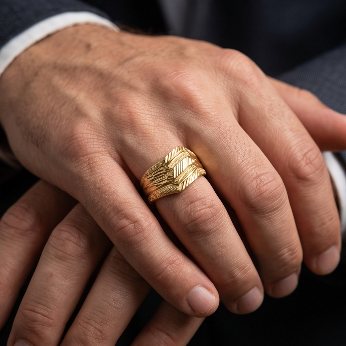 DIVYORO GEOMETRIC CHEVRON GOLD RING