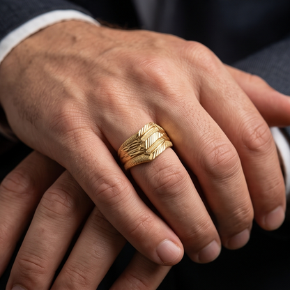 DIVYORO GEOMETRIC CHEVRON GOLD RING
