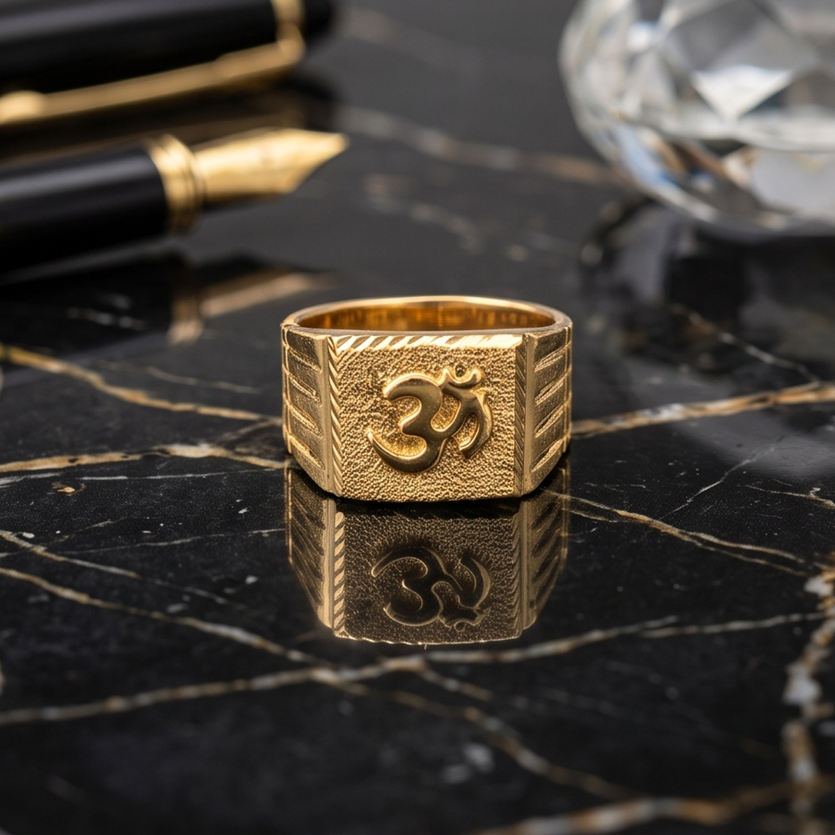 DIVYORO TEXTURED OM (ॐ) SYMBOL GOLD BAND