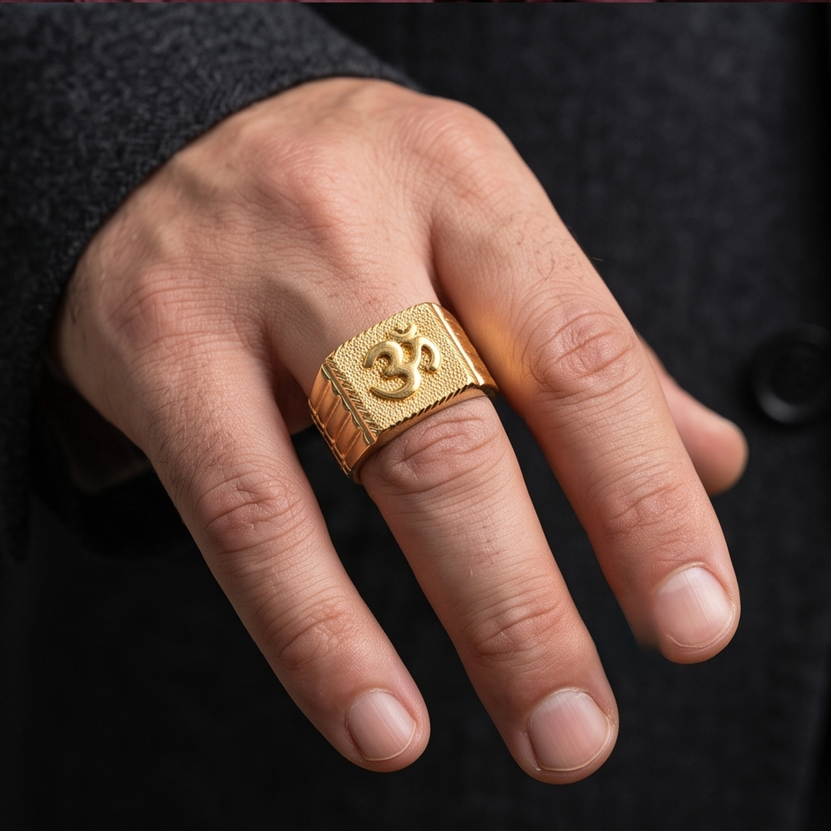 DIVYORO TEXTURED OM (ॐ) SYMBOL GOLD BAND