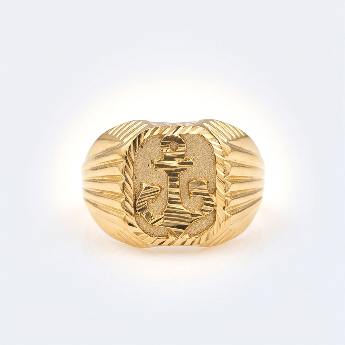 DIVYORO ANCHOR MOTIF GOLD SIGNET RING