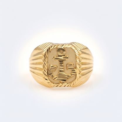 DIVYORO ANCHOR MOTIF GOLD SIGNET RING