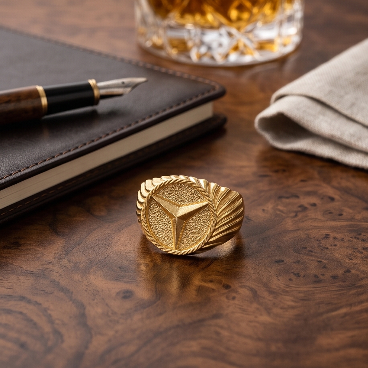 DIVYORO THREE-POINTED STAR GOLD SIGNET RING