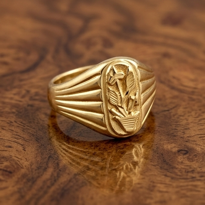 DIVYORO FLORAL PLANTER GOLD SIGNET RING