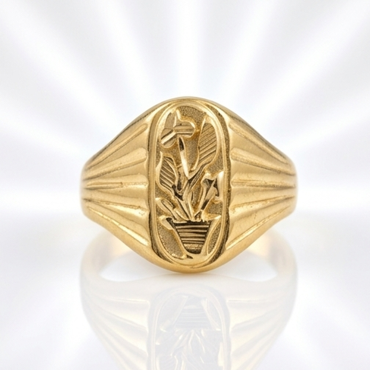 DIVYORO FLORAL PLANTER GOLD SIGNET RING